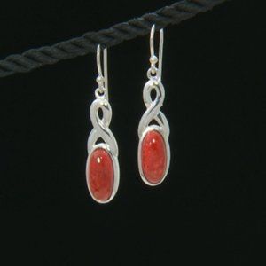 NEW Red coral over sterling silver dangle earrings